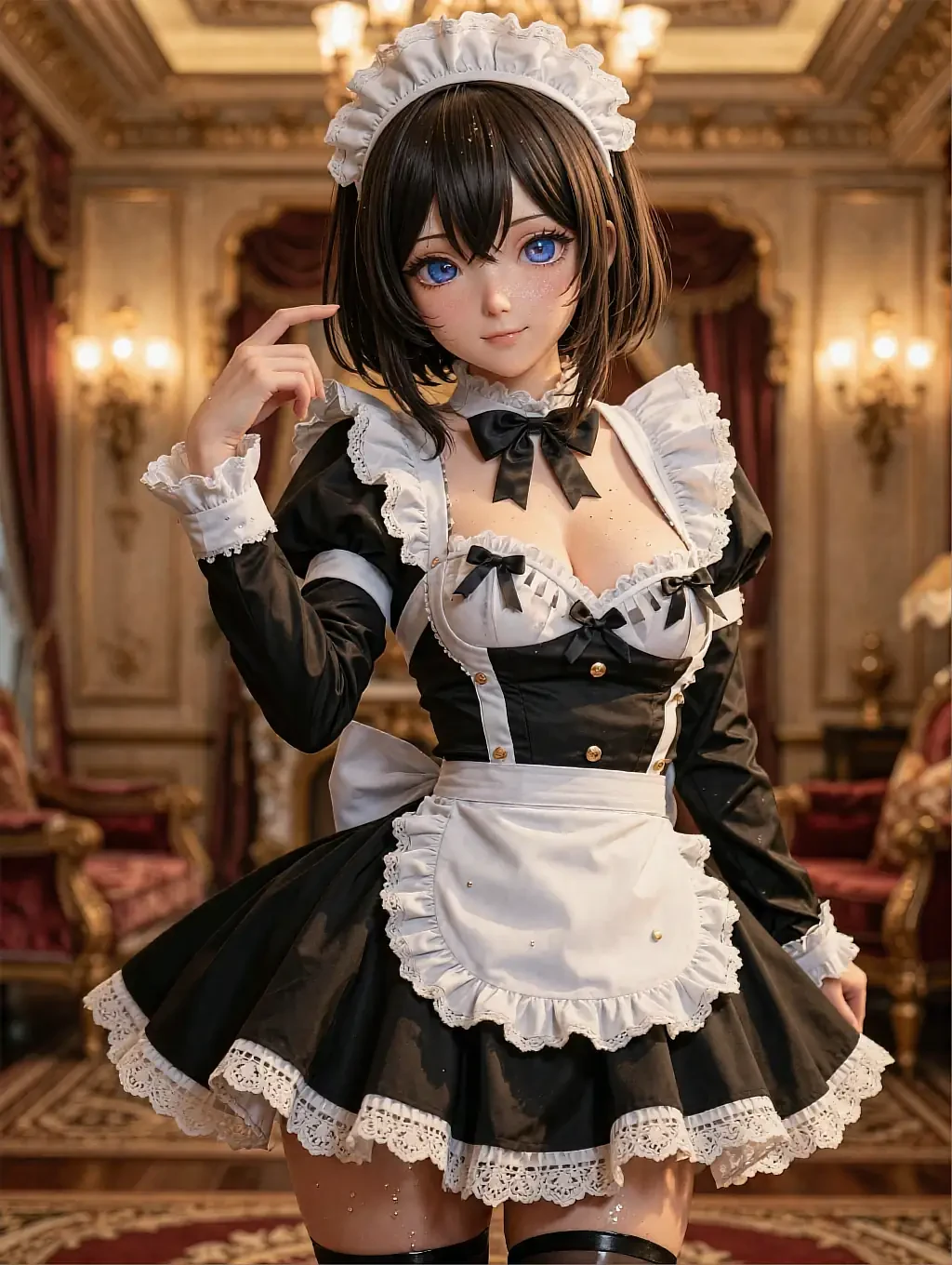 Fictional AI character in a maid costume in an ornate room